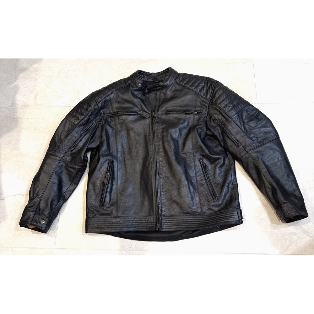Street & Steel Men's Black Bomber Padded Leather Motorcycle Jacket Sz XL Pocket